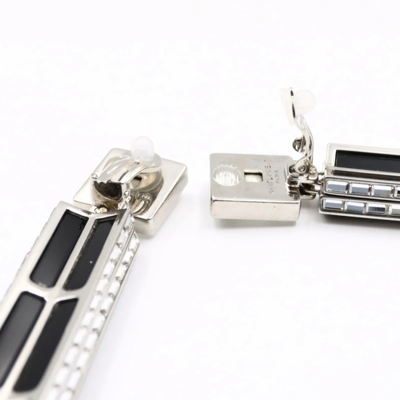 *SOLD* Perfect Luxury Gift of Love Black & Silver Saint Laurent Clip-On Earrings - Picture 7 of 11